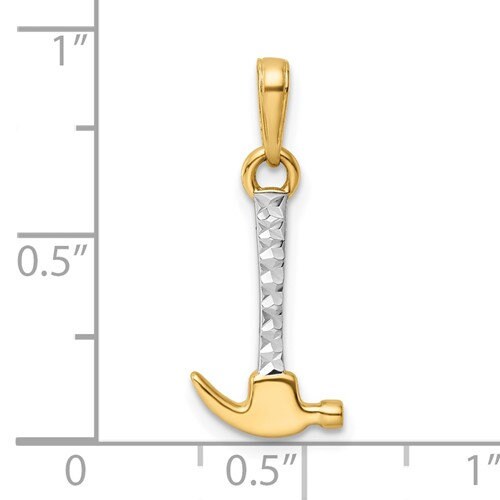 14K 3D Solid Yellow & White Gold Diamond Cut Hammer Charm Pendant Charm .9" Long x .4" Wide. Occupations. Great 4 Necklace / Charm Bracelet