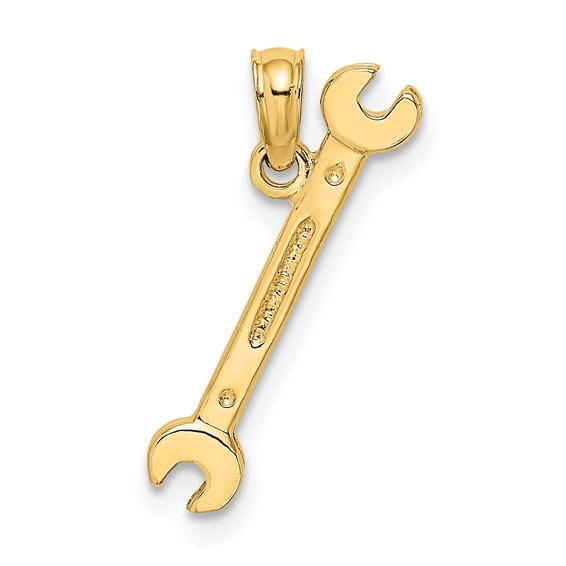 14K or 10K 3D Solid Yellow Gold Open-Ended Wrench Charm Pendant .6" Long x .4" Wide. Occupation Handyman. Great 4 Necklace / Charm Bracelet