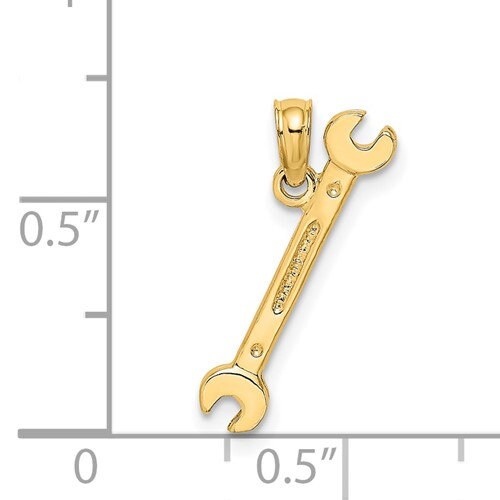 14K or 10K 3D Solid Yellow Gold Open-Ended Wrench Charm Pendant .6" Long x .4" Wide. Occupation Handyman. Great 4 Necklace / Charm Bracelet