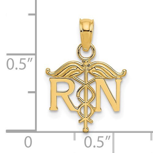 14K Solid Yellow Gold RN Registered Nurse Charm Pendant Charm .6" Long x .4" Wide. Medical Occupation. Great 4 Necklace / Charm Bracelet