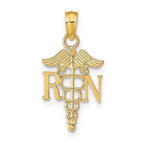 14K Solid Yellow Gold RN Registered Nurse Charm Pendant Charm .5" Long x .5" Wide. Medical Occupation. Great 4 Necklace / Charm Bracelet