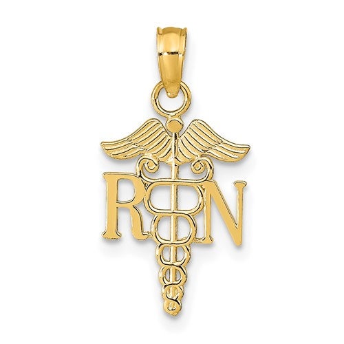 14K Solid Yellow Gold RN Registered Nurse Charm Pendant Charm .5" Long x .5" Wide. Medical Occupation. Great 4 Necklace / Charm Bracelet