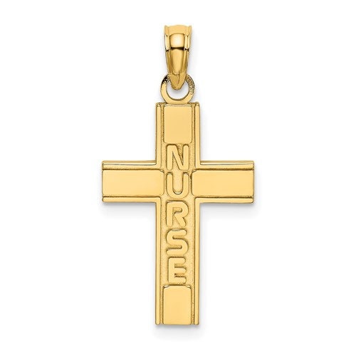 14K Solid Yellow Gold Nurse Cross Charm Pendant Charm .7" Long x .5" Wide. Medical Occupation. Great 4 Necklace / Charm Bracelet