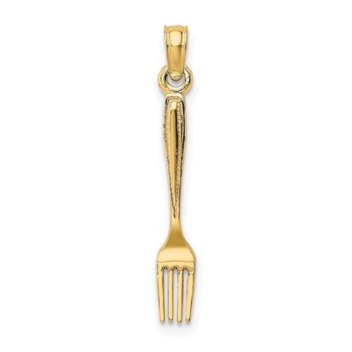 14K or 10K Solid Yellow Gold Polished 3-D Table Fork Charm Pendant Charm .8" Long x 4mm Wide. Great 4 Necklace / Charm Bracelet