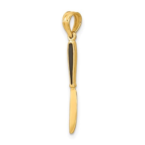 14K Solid Yellow Gold Polished Black Enamel 3-D Table Knife Charm Pendant Charm .8" Long x 3mm Wide. Great 4 Necklace / Charm Bracelet