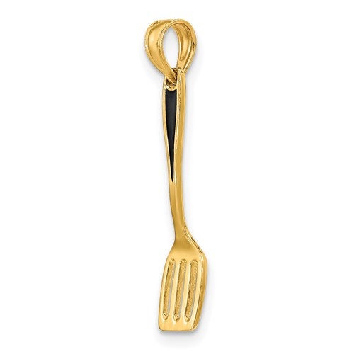 14K Solid Yellow Gold Polished Black Enamel 3-D Spatula Charm Pendant Charm .8" Long x 5mm Wide. Great 4 Necklace / Charm Bracelet