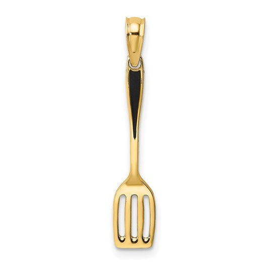 14K Solid Yellow Gold Polished Black Enamel 3-D Spatula Charm Pendant Charm .8" Long x 5mm Wide. Great 4 Necklace / Charm Bracelet