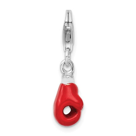 Sterling Silver .925 Enameled 3-D Boxing Glove Charm with Lobster Clasp Ideal for Charm Bracelet or Necklace .8"