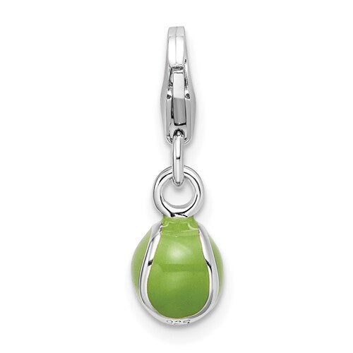 Sterling Silver .925 Enameled 3-D Tennis Ball Charm with Lobster Clasp Ideal for Charm Bracelet or Necklace .8"