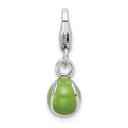 Sterling Silver .925 Enameled 3-D Tennis Ball Charm with Lobster Clasp Ideal for Charm Bracelet or Necklace .8"