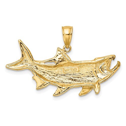 14K Solid Yellow Gold Tarpon Fish with Open Mouth Charm Pendant .6" Long x 1.3" Wide Polished and Casted Ships Free in the U.S.