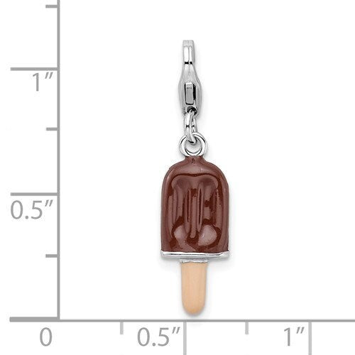 Sterling Silver .925 Enameled 3-D Piece of Fudge Bar Charm with Lobster Clasp Ideal for Charm Bracelet or Necklace 1.4"