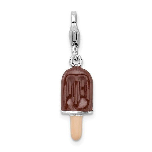 Sterling Silver .925 Enameled 3-D Piece of Fudge Bar Charm with Lobster Clasp Ideal for Charm Bracelet or Necklace 1.4"