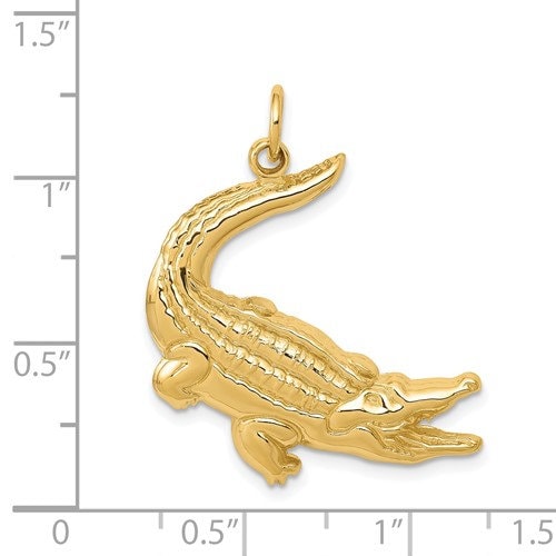 14K Solid Yellow Gold Alligator Charm Pendant 1.2" Long x .9" Wide Polished and Casted Ships Free in the U.S.
