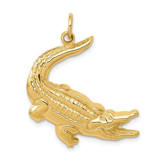 14K Solid Yellow Gold Alligator Charm Pendant 1.2" Long x .9" Wide Polished and Casted Ships Free in the U.S.