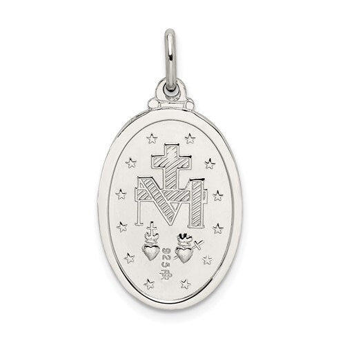 925 Sterling Silver Miraculous Medal for a Chain 1.1" Long x .6" Width. Classic Religious Minimalist Jewelry everyday use gift