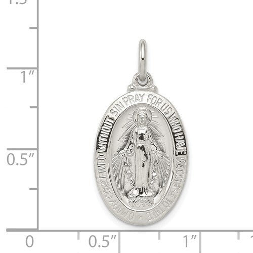 925 Sterling Silver Miraculous Medal for a Chain 1.1" Long x .6" Width. Classic Religious Minimalist Jewelry everyday use gift