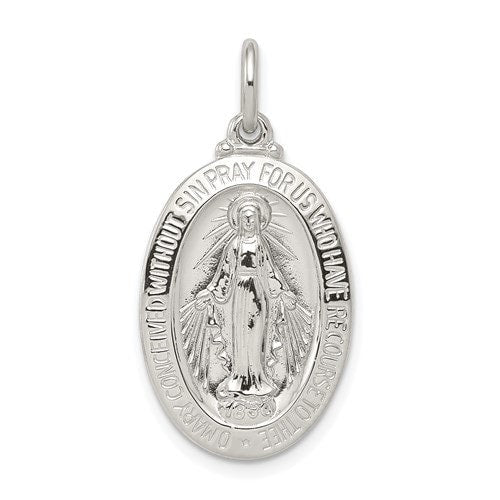 925 Sterling Silver Miraculous Medal for a Chain 1.1" Long x .6" Width. Classic Religious Minimalist Jewelry everyday use gift