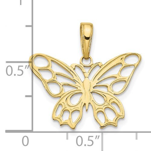 10K Solid Yellow Gold Small Butterfly Pendant Charm .7" Long