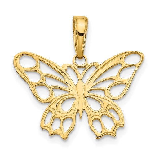 10K Solid Yellow Gold Small Butterfly Pendant Charm .7" Long