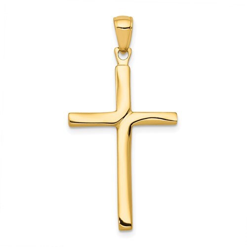 10k Solid Yellow Gold Polished Finish Latin Cross Charm Pendant 1.25" Long x .5" Width. Classic Religious Jewelry