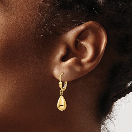 10K Yellow Gold Teardrop Dangle Lever back 1 1/4" Long Earrings, Simple Minimalist Dainty Modern NOT gold filed NOT gold-plated Ships Free