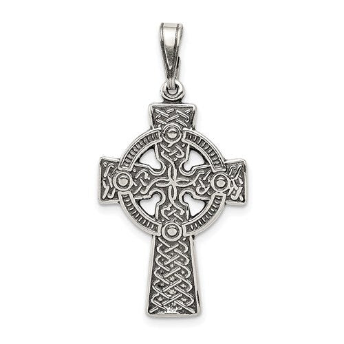 925 Sterling Silver Antiqued Celtic Iona Claddagh Cross Charm Pendant 1.4" Long x .7" Width. Classic Religious Irish Jewelry