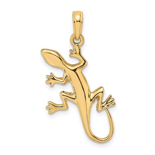 10K Solid Yellow Gold Gecko Pendant Charm 1.1" Long