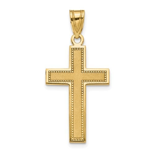 10k Solid Yellow Gold Satin Finish Latin Cross Charm Pendant 1.2" Long x .5" Width. Classic Religious Jewelry