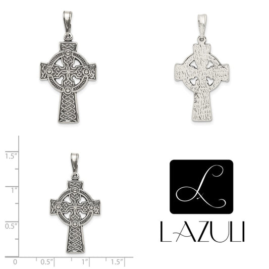 925 Sterling Silver Antiqued Celtic Iona Claddagh Cross Charm Pendant 1.4" Long x .7" Width. Classic Religious Irish Jewelry