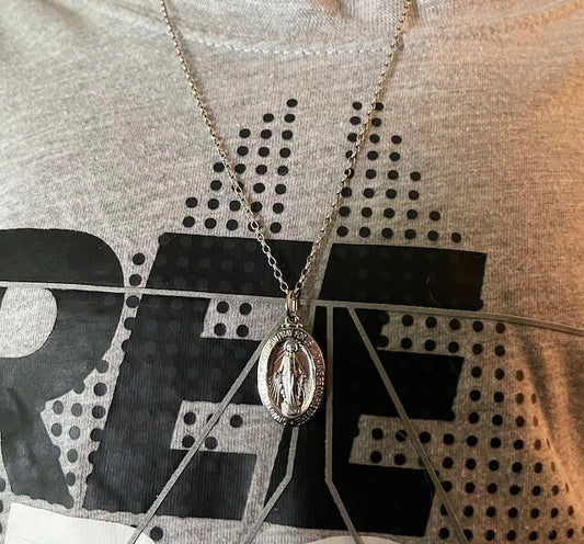 925 Sterling Silver Miraculous Medal for a Chain 1.1" Long x .6" Width. Classic Religious Minimalist Jewelry everyday use gift