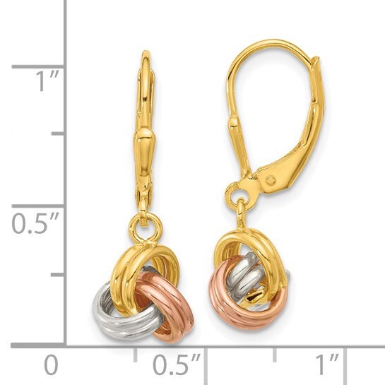 Sterling Silver 925 Gold and Rose Tone 1" Long Love Knot Lever back Earrings, Simple Minimalist Dainty Modern Drop & Dangle