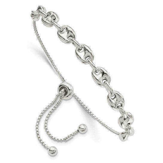 925 Sterling Silver Adjustable Anchor Mariner Chain Polished Dainty Bolo Bracelet