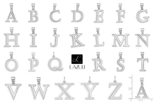 10K or 14K Solid Gold Initial Letter Alphabet Charm Pendant 3/4 " Long Laser Etched Block Font Simple Minimalist Yellow or White Gold