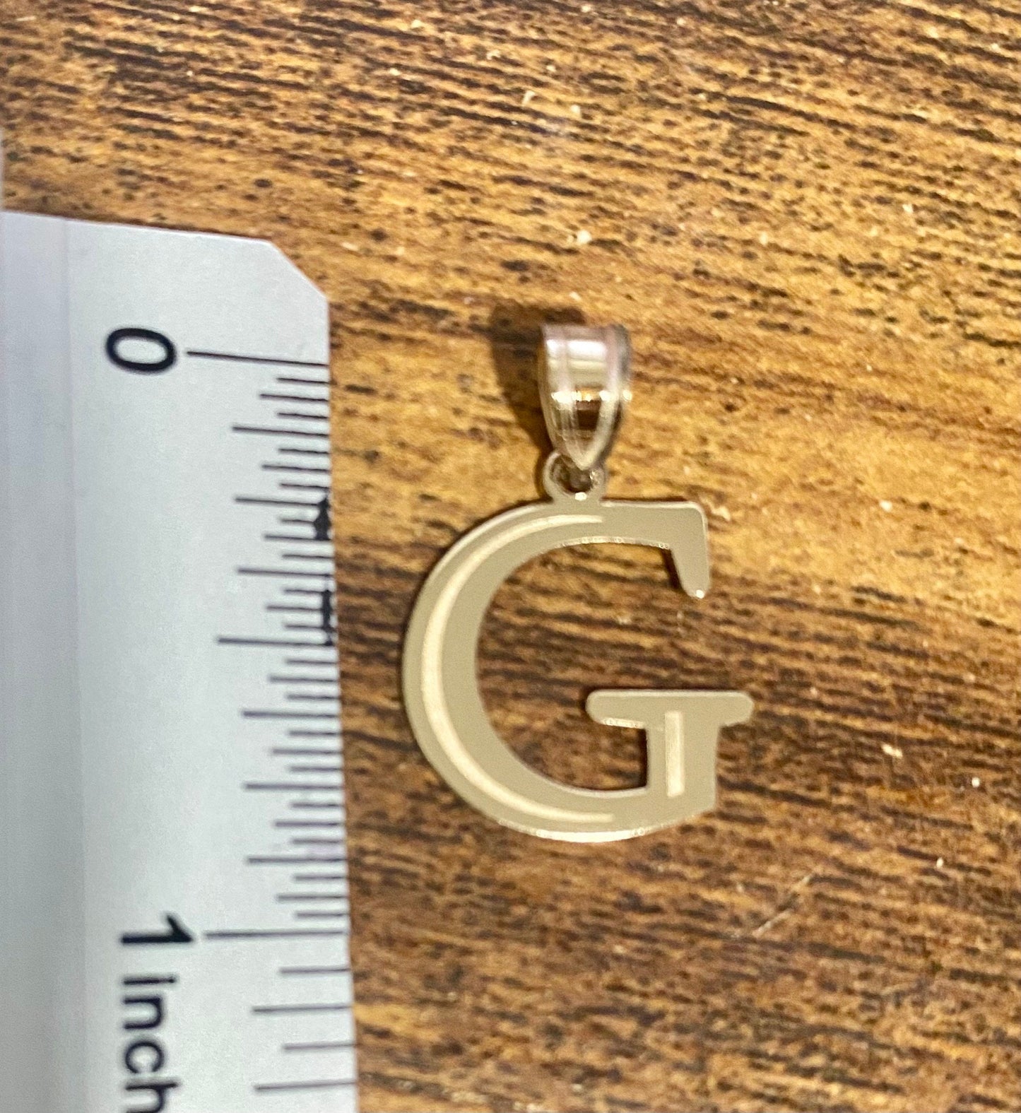 10K or 14K Solid Gold Initial Letter Alphabet Charm Pendant 3/4 " Long Laser Etched Block Font Simple Minimalist Yellow or White Gold