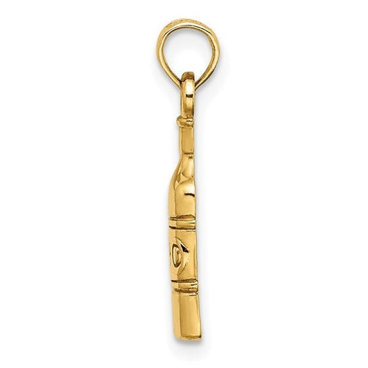 14K or 10k Solid Yellow Gold Polished Wine Bottle Charm Pendant Charm .6" Long x 3mm Wide. Great 4 Necklace / Charm Bracelet
