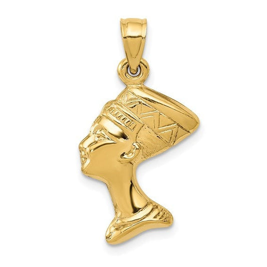14K or 10k Solid Yellow Gold Polished 3-D Nefertiti Egyptian Queen Charm Pendant Charm 1" Long x .5" Wide. Great 4 Necklace / Charm Bracelet