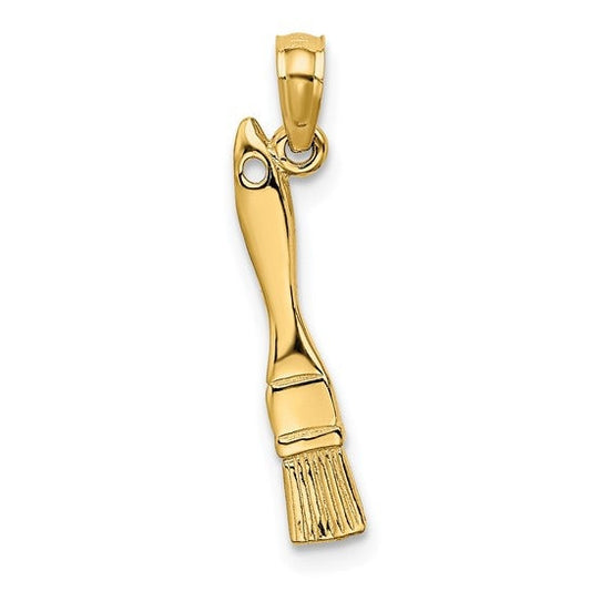14K or 10K Solid Yellow Gold Polished 3-D Small Paint Brush Charm Pendant Charm 3/4" Long x 4mm Wide. Great 4 Necklace / Charm Bracelet
