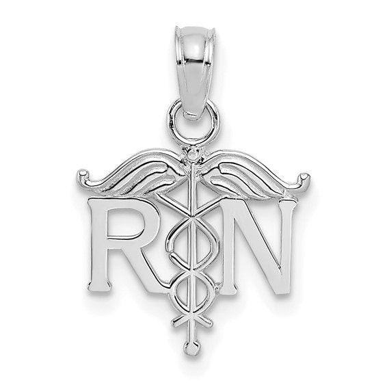 14K or 10K Solid Yellow or White Gold Registered Nurse RN Charm Pendant 1/2" Long x 1/2" Wide Great 4 Necklace / Charm Bracelet
