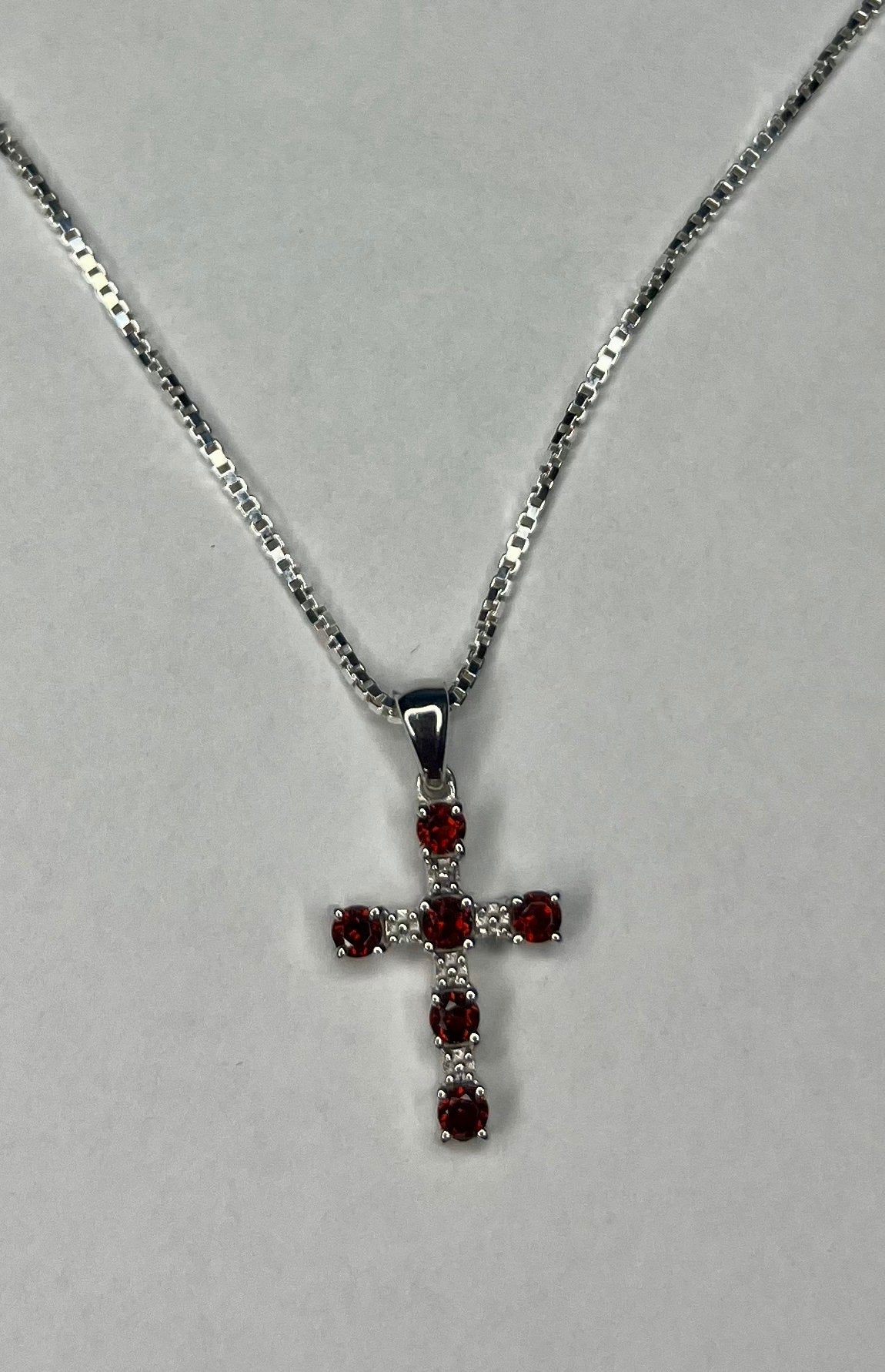 Chain included. Personalized Sterling Silver Birthstone Cross Pendant Charm with a Sturdy Box Necklace