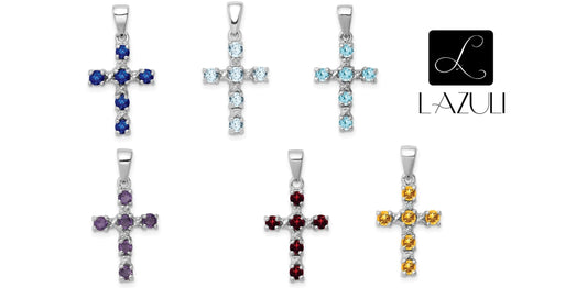 Chain included. Personalized Sterling Silver Birthstone Cross Pendant Charm with a Sturdy Box Necklace