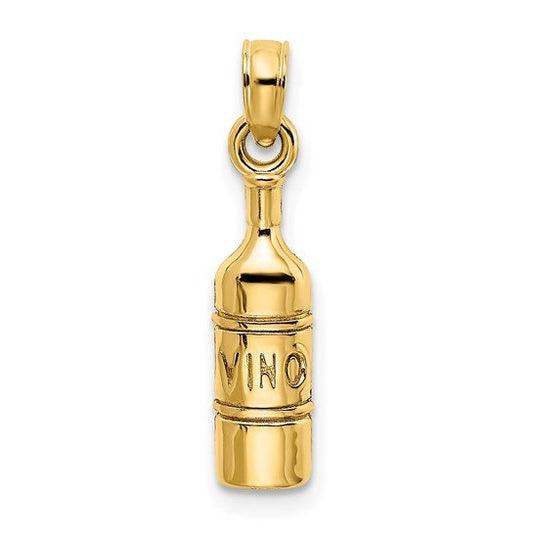 14K or 10k Solid Yellow Gold Polished Wine Bottle Charm Pendant Charm .6" Long x 3mm Wide. Great 4 Necklace / Charm Bracelet