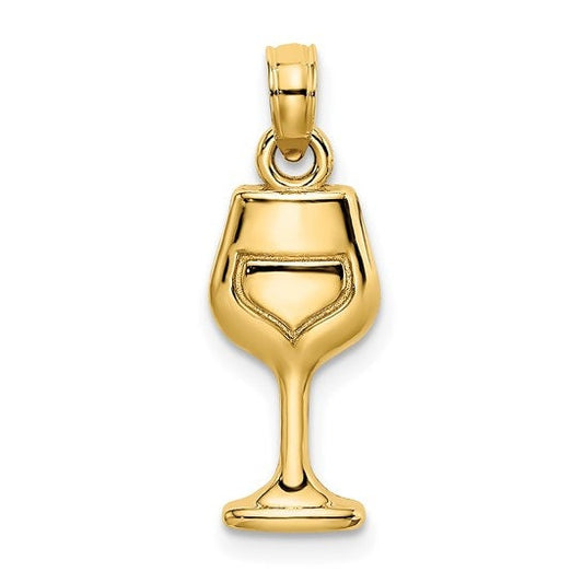 14K or 10k Solid Yellow Gold Polished Wine Glass Charm Pendant Charm .6" Long x 7mm Wide. Great 4 Necklace / Charm Bracelet
