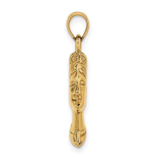 14K or 10k Solid Yellow Gold Polished 3-D Nefertiti Egyptian Queen Charm Pendant Charm 1" Long x .5" Wide. Great 4 Necklace / Charm Bracelet
