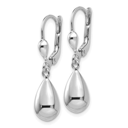 10K White Gold Teardrop Dangle Lever back 1 1/4" Long Earrings, Simple Minimalist Dainty Modern NOT gold filed NOT gold-plated Ships Free
