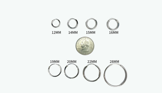 925 Sterling Silver 2mm Endless Hoop Earrings different sizes, Simple Minimalist Tarnish Resistant all sizes piercing everyday wear.