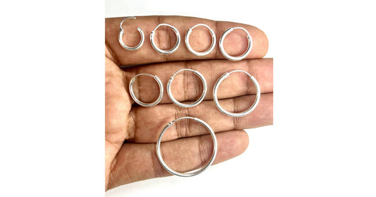 925 Sterling Silver 2mm Endless Hoop Earrings different sizes, Simple Minimalist Tarnish Resistant all sizes piercing everyday wear.