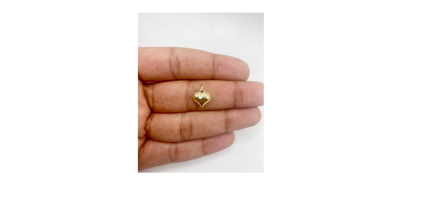 14K Real Gold Puffed Heart Charm Pendant, 3D several sizes Not Gold Plated. Real 14K Gold for a Chain, Necklace or Bracelet. Simple Classic.